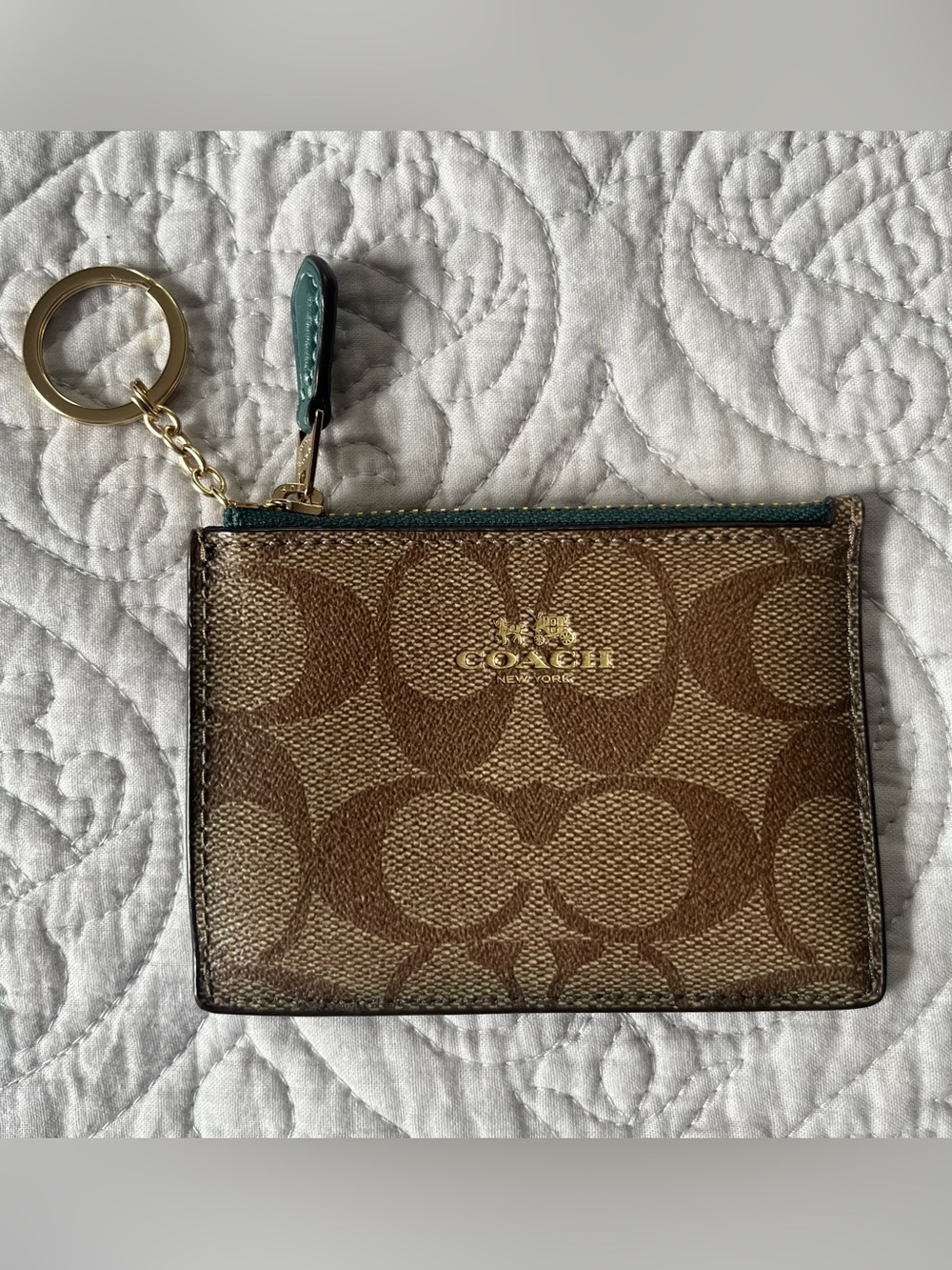 COACH Canvas Mini Skinny ID Case in Signature Brown and Tan Logo